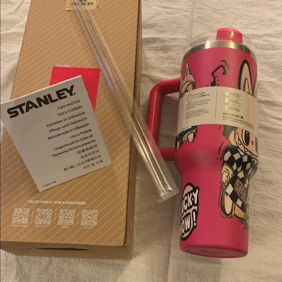 Labubu Stanley Pink Tumbler 40 Oz NEW All Day hydration Clear top reusable Straw - Picture 3 of 8